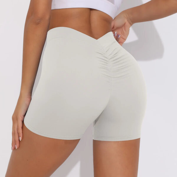 V-Waist Pleated Solid Color Peach Buttocks Yoga Shorts Running Fitness Tight Three-Quarter Pants for Women - Image 2
