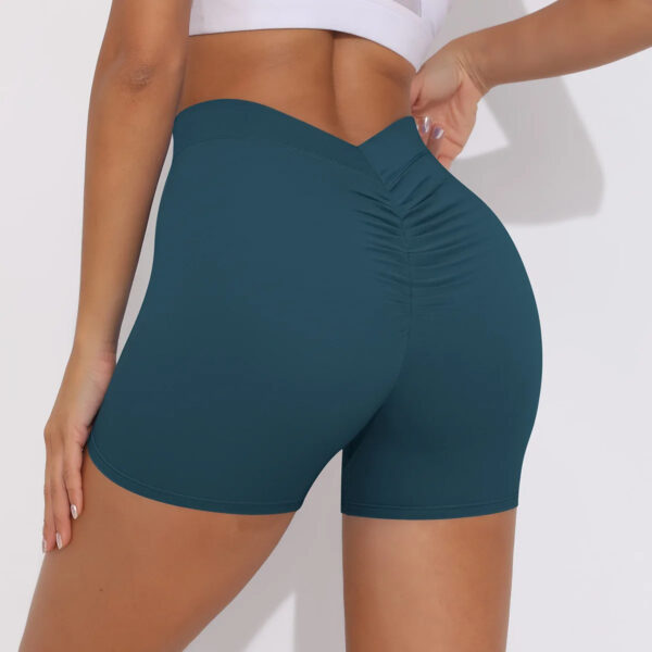 V-Waist Pleated Solid Color Peach Buttocks Yoga Shorts Running Fitness Tight Three-Quarter Pants for Women - Image 3