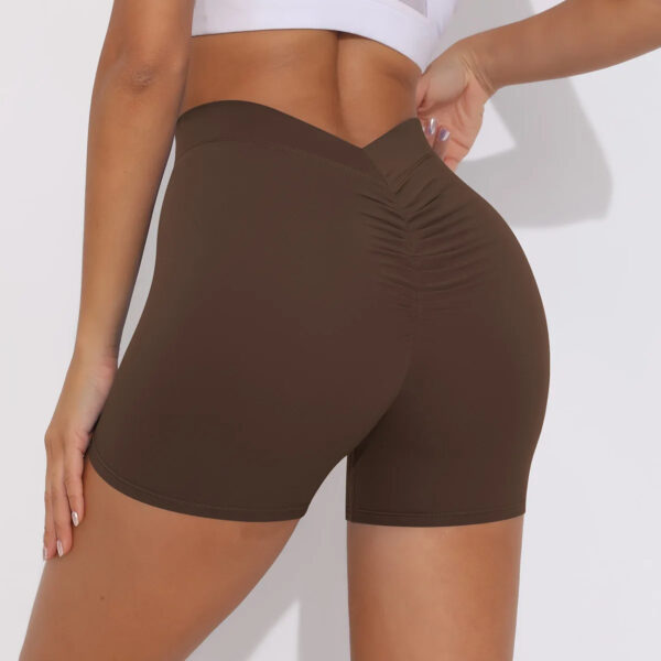 V-Waist Pleated Solid Color Peach Buttocks Yoga Shorts Running Fitness Tight Three-Quarter Pants for Women - Image 7
